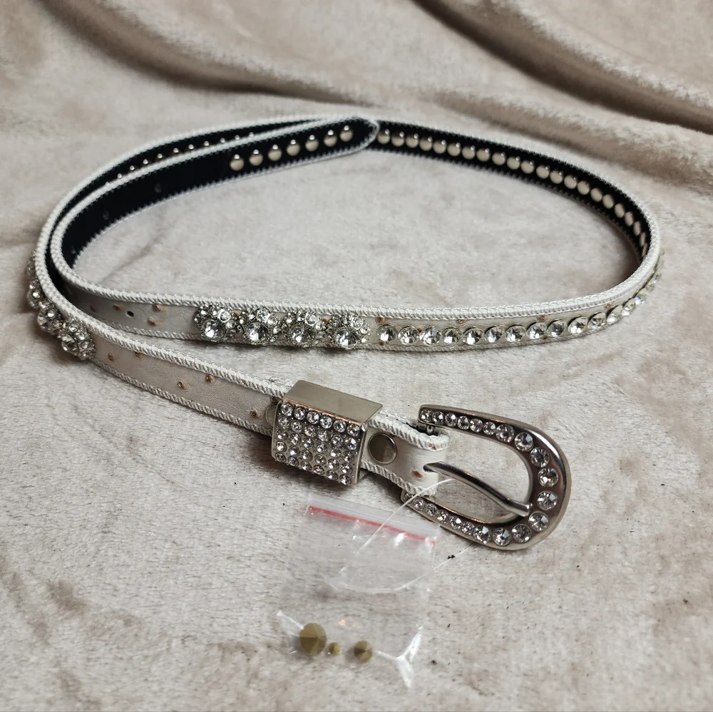 Off White Rhinestone Bling Belt 42